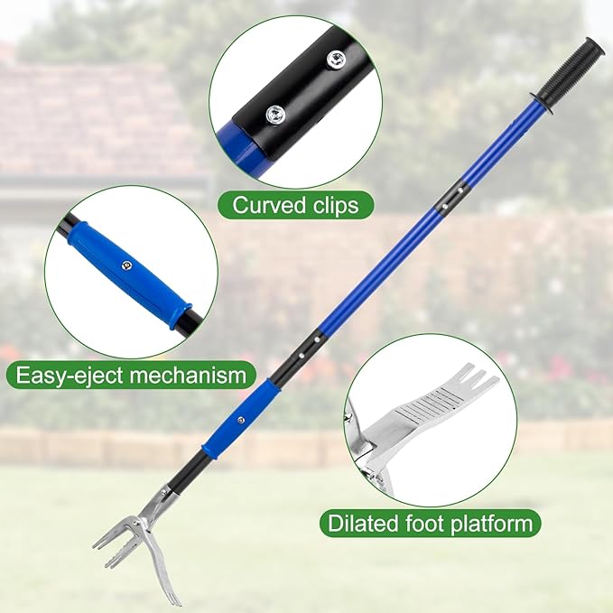 Stainless Steel Stand Up Weed Puller Tool - 51" Long Ergonomic Handle with Easy-Eject Claw, No-Bend Weeding Tool for Deep Roots, Heavy Duty Garden Weeder for Hard Soil & Dandelions