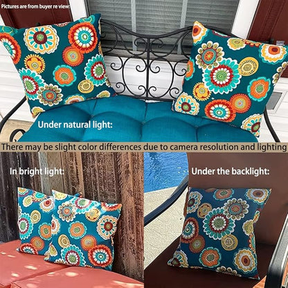 Magpie Fabrcis Pack of 2 Outdoor Waterproof Throw Pillow with Insert 18 x 18 Inch, Christmas Decorative Back Cushion Pad for Garden Patio Tent Balcony Couch Sofa(Floral Green)