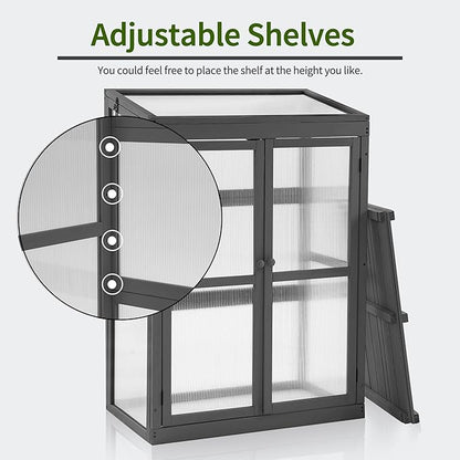 MCombo Wooden Cold Frame Greenhouse, Raised Flower Planter Shelf Protection for Outdoor Indoor Use, 0760 (Dark Grey)