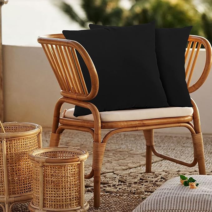 idee-home Outdoor Pillows with Inserts Included, Patio Outside Square Pillows Waterproof Set of 2, 18 x 18 inch Black