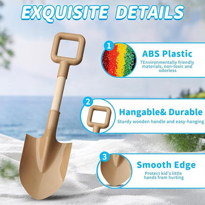 16" Wood Beach Sand Shovel Toys for Kids Adults, Heavy Duty Beach Toys Shovels for Sandbox Table, Sand Toy Shovel for Shoveling, Digging, Garden Fun