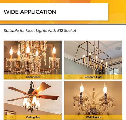 Hizashi E12 Candelabra Bulb 60 watt 2700K Soft Warm White, Dimmable E12 LED Bulb, 90+ CRI 6W 550LM, CA11 Flame Tip LED Chandelier Light Bulbs Candelabra Base, UL Listed - 6 Pack