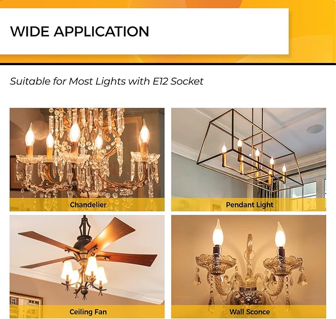 Hizashi LED Candelabra Bulbs 40 watt Equivalent, 90+ CRI Dimmable E12 LED Bulb Flame Tip Candle Bulbs, 4W 450LM 2700K Soft Warm White, CA10 Chandelier Bulbs Candelabra Base, UL Listed - 6 Pack