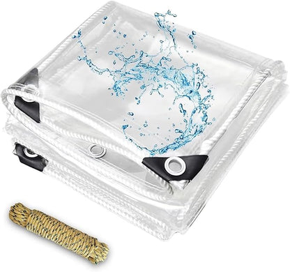 8' x 12' Clear Vinyl Tarp, PVC 14 Mil Tarpaulin, Clear Tarps with Grommets, Duty Heavy Tear Resistant Cover for Camping, Plants Greenhouse, Cars, Patio and Pavilion