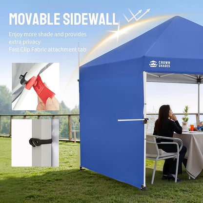 CROWN SHADES 10x10 Pop Up Canopy Tent with 1 Comercial Kit, Instant Commercial Tent with Patended Centerlock, 400D Silver Coated Fabric, 1 Sidewall, 4" Wheels, Sto'N Go Bag,Blue
