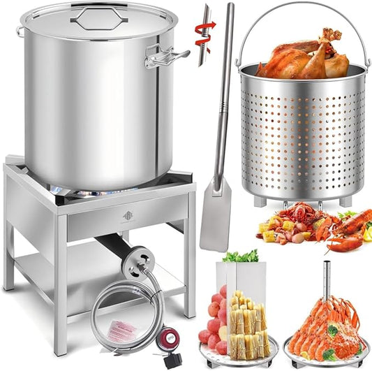 ARC 64QT Stainless Steel Seafood Boiling Kit, 200,000BTU Propane Burner and 36" Mixing Paddle, Crawfish Boil Pot for Outdoors Cooking and Steaming, Large Turkey Fryer Pot, Lobster Shrimp Pot