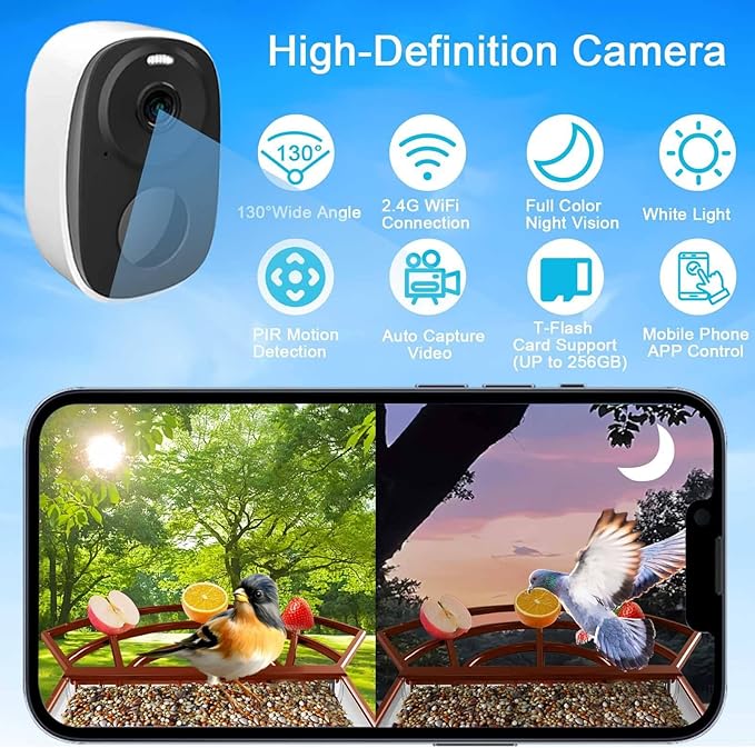 Smart Bird Feeder with Camera Solar Powered - 2K HD Live Video - AI Bird Recognition - Instant App Alerts - Weatherproof Design - Birdwatching for Nature Lovers - Capture Wildlife