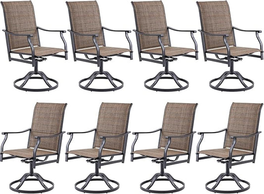Soohow Swivel Outdoor Dining Chairs Set of 8, Patio Swivel Dining Chair with Textilene Fabric, Outdoor Metal Armchair All Weather Resistant, Ergonomic Comfort, Perfect for Patio, Backyard, Balcony