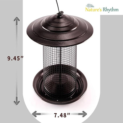 Nature's Rhythm Metal Mesh Bird Feeder, Cylindrical Feeder with Dome Lid, Holds 2.5lb of Seed, Suitable for Multiple Seeds and Birds