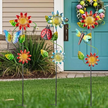 3 Pcs Sunflower Decorative Garden Stakes,23.5 inches Metal Sunflower Outdoor Fall Decor,Yard Art for Outside Decor for Mom,Women,Grandma