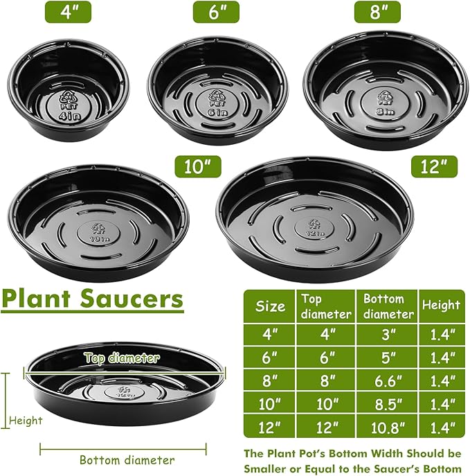 Plant Saucer 20 Pack Plant Trays for Pots 6 Inch Plastic Plant Saucers for Outdoors and Indoors Drip Trays for Potted Plants Flower Pot Plates to Catch Water Plant Drainage Dishes No Holes, Black