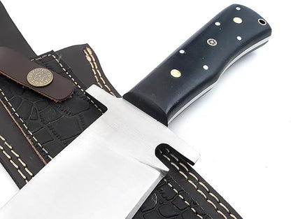 Nooraki - 15" Handmade Full Tang Hunting Knife with Leather Sheath, Multipurpose Bowie Knife with Micarta Handle for Everyday Carry, Outdoor Camping and Hunting