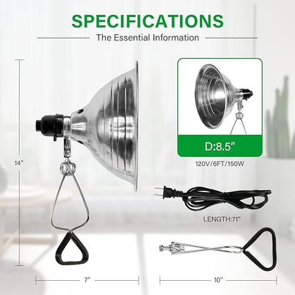 Simple Deluxe Clamp Light with 8.5 Inch Adjustable Aluminum Reflector, Suit for E26 Socket Max 150 Watt Lamp (No Bulb Included), 6 Feet 18/2 SPT-2 Cord, 1 Pack