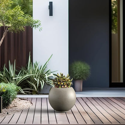 Kante Round Concrete Flower Pot, 11 Inch Dia (7.9" Opening) Sphere Shape Design Planter with Drainage Hole for Indoor & Outdoor Plants, Weathered Concrete Finish with Warm Brown Interior