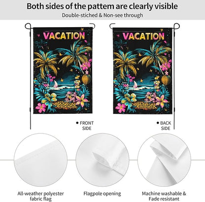 Vacation Garden Flag Vertical Double Sided Outdoor Yard Flags 12.5x18 Inch Burlap Banners for House Lawn