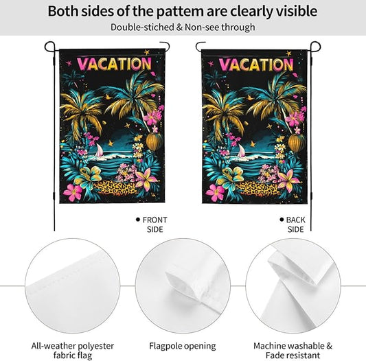 Vacation Garden Flag Vertical Double Sided Outdoor Yard Flags 12.5x18 Inch Burlap Banners for House Lawn