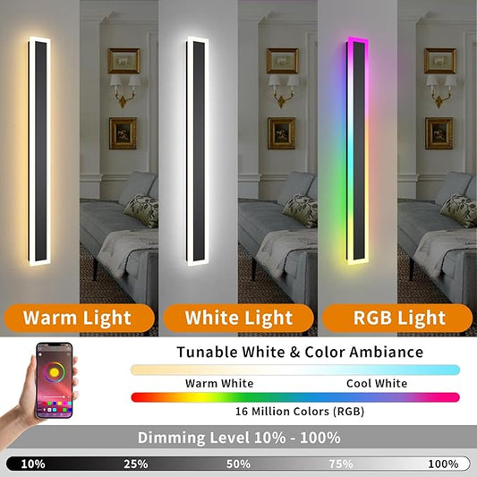 2 Pack Outdoor RGB Long Wall Lights, 39.4inch Wall Lights RGB/Warm/White Dimmable Modern Led Wall Lighting, Ip65 Waterproof Wall Sconce with Remote APP Control for Outdoor/Indoor Party Gathering