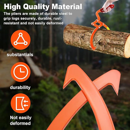 13 Inch Orange Log Tongs, Claw Skidding Tong Logging Skidding Tongs with Non Slip Grip, Log Lifting Tools for Handling, Dragging & Carrying Tool