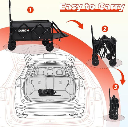 Collapsible Tailgate Wagon with Wheels, Compact Size Folding Utility Cart, 380LBS Capacity for Garden, Grocery, Beach, Camping – Portable Heavy Duty Cart(Black Gray)