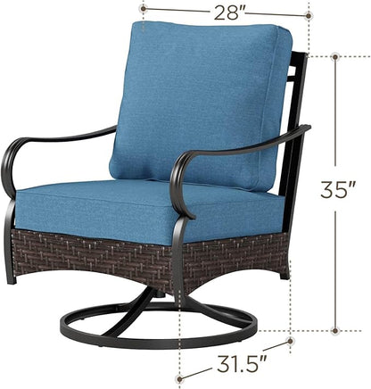 PHI VILLA Patio Swivel Chairs Set of 2, Outdoor Wicker Chairs with Thick Cushion, All Weather High Back Outdoor Furniture for Balcony Porch and Yard