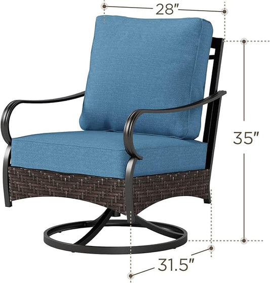 PHI VILLA Patio Swivel Chairs Set of 2, Outdoor Wicker Chairs with Thick Cushion, All Weather High Back Outdoor Furniture for Balcony Porch and Yard