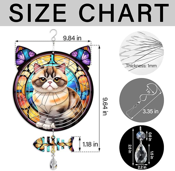 Exotic Shorthair Cat Wind Spinner, Exotic Shorthair Cat Wind Spinner Hanging for Yard and Garden
