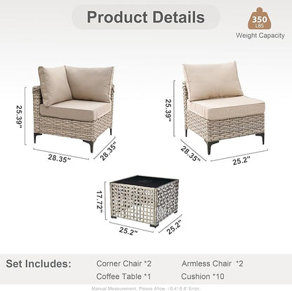 Outdoor Sectional Patio Furniture Set with Glowing Table,5 Pieces Wicker Conversation Sets L Shaped Couch Out Door Sofa Set Outside Furniture for Garden Deck Yard Porch,Beige