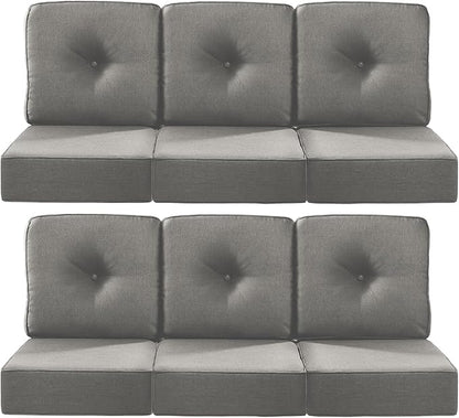 Luxury 22x24/22x25 6-Inch Outdoor Deep Seat Cushions Set of 6 - Comfortable Patio Zipper Chair Cushion for Outside Wicker Wicker Rocking Swivel Chairs Loveseat Couch Sectional Sofa - Grey