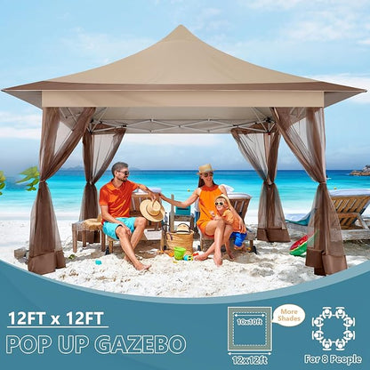 COBIZI 12x12 Pop Up Gazebo On Clearance Canopy Tent Easy Up Outdoor Gazebo Waterproof Upgrade with Mosquito Nettings and Carry Bag for Patio Garden Lawn