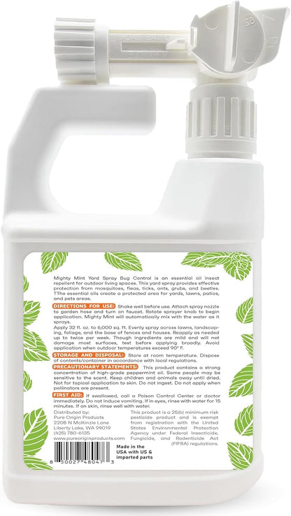 Mighty Mint Peppermint Oil Lawn & Yard Bug Control Spray – Natural Outdoor Pest Repellent for Fleas, Ticks, Mosquitoes, Ants, and More – Plant-Based, Extra-Strength Formula – 32 oz