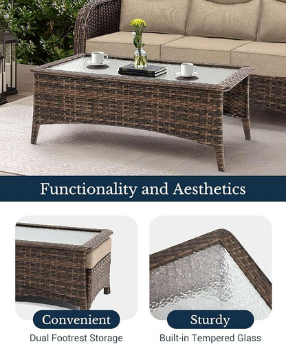 HILLGA Luxury Patio Furniture Set with 6-Inch Thick Cushions, High Back Outdoor Swivel Rocker Chairs and Patio Loveseat, 5-Piece All Weather Conversation Set for Porch Deck Pool Yard, Beige (V3)