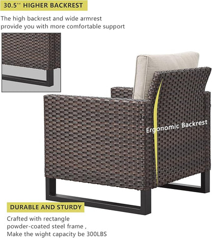 HUMMUH 5 Piece Patio Furniture Outdoor Bistro Set All-Weather Wicker Outdoor Chairs with Ottomans End Table for Patio,Porch,Garden,Backyard