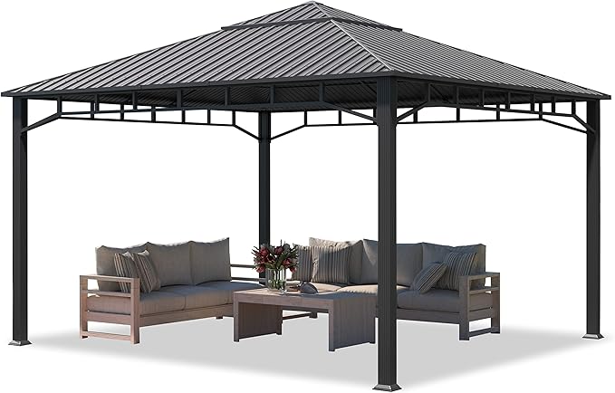 TOOLPORT Hardtop Gazebo 13x13 ft with Steel Roof - Approx. 3.54x3.54 in Aluminium Poles