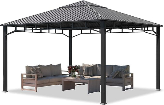 TOOLPORT Hardtop Gazebo 13x13 ft with Steel Roof - Approx. 3.54x3.54 in Aluminium Poles