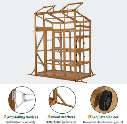Macrout Wooden Walk-in Greenhouse with Acrylic Panels, Large Greenhouse for Outdoors with Openable Roof Vents with Lockable Door, G727