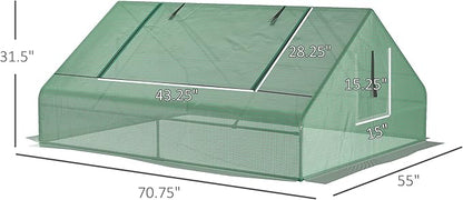 Outsunny 71" x 55" x 32" Mini Greenhouse, Small Green House, Garden Planting Shed, Outdoor Flower Planter Warm House with Zipper Windows and Door, Green