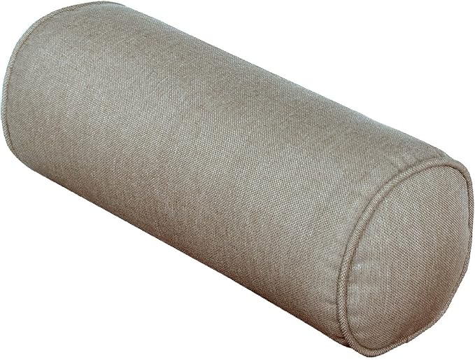 Indoor/Outdoor Bolster Pillows, 16x6 inches Solid Round Lumbar Cylinder Throw Pillows for Outdoor Furnitures, Set of 2, Beige