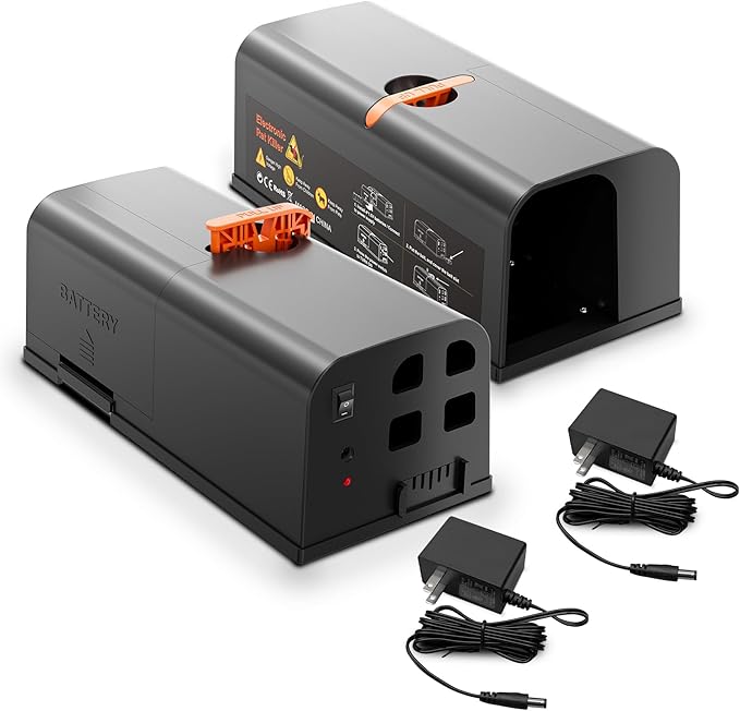 Electric Mouse Trap, 2 Pack Indoor Reusable Electric Mouse Trap Zapper with Anti-Escape Design & Dual Power, Electronic Rat Trap with No-Touch Cleaning for Kitchen, Garage