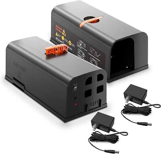 Electric Mouse Trap, 2 Pack Indoor Reusable Electric Mouse Trap Zapper with Anti-Escape Design & Dual Power, Electronic Rat Trap with No-Touch Cleaning for Kitchen, Garage