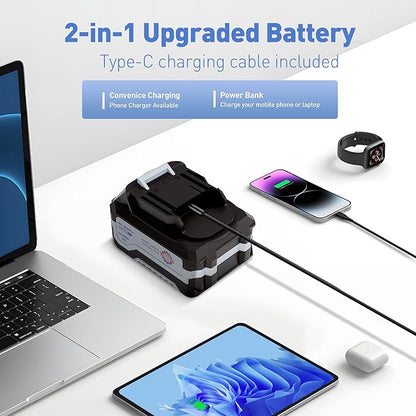 4 Speed Cordless Leaf Vacuum with Bag, 20V Electric Battery Powered, Lightweight Blower and Mulcher, with 2 * 4.0Ah Batteries and 1 Fast Charger, for Patio Cleaning, Lawn Care, Yard Leaves