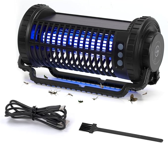 Portable Solar Powered Bug Zapper, 3 Mode (Sensor Auto/UV Light/LED) Mosquito Zapper with 4000mAh Battery, Portable Waterproof Rechargeable Fly Trap for Indoor Outdoor, Home, Patio (Dark Blue)