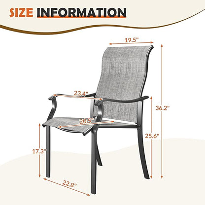 UDPATIO Patio Dining Chairs Set of 2, High Back Wide Seat Outdoor Furniture Chairs with All Weather Breathable Textilene, for Lawn Garden Backyard Deck, Grey White