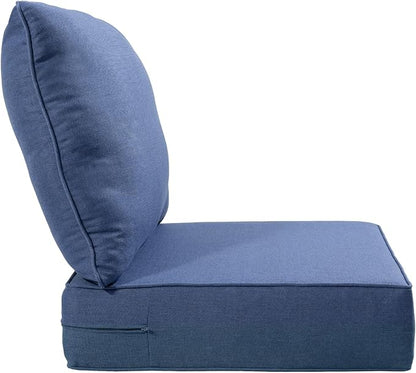 Luxury 22x24/22x25 6-Inch Patio Sofa Cushions Set of 3 - Memory Foam Deep Seat Water-Resistant Patio Cushion for Dining Rocking Swivel Chairs Loveseat 3-Seater Sectional Couch - Navy Blue