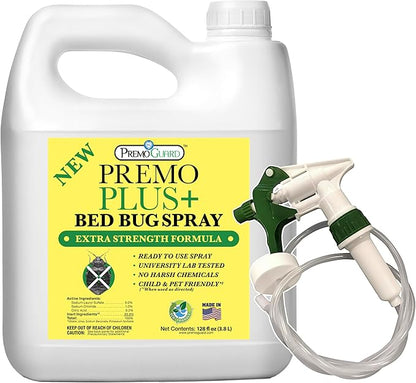 Premo Plus+ Bed Bug Spray Extra Strength – 128 oz – Fast Acting Bed Bug Treatment & Killer – Stain & Scent Free – Child & Pet Safe – Powerful New Stronger Formula – Natural with No Harmful Chemicals