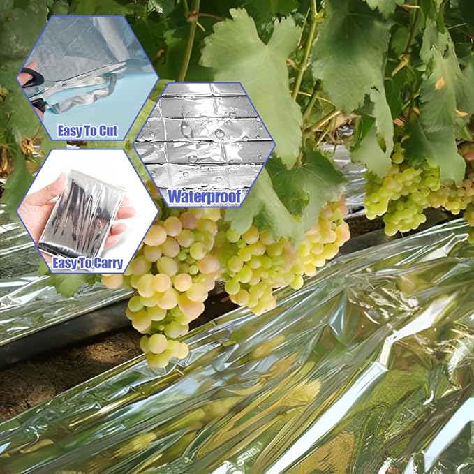 High Silver Reflective Mylar Film, Plant Reflective Film Mylar Sheet Greenhouse Covering Foil Sheets Increase Plant Growth for Outdoor Indoor Grow Room Farming Camping Reduce Uneven Heat
