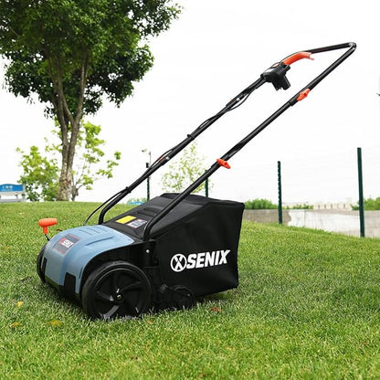 SENIX 12 Amp 13-Inch Corded Electric Dethatcher and Scarifier with Collection Bag,Lawn Care Equipment for Removing Thatch and Improving Yard Growth,Garden Tool Gifts(SCE12-L1)