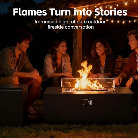 42" Propane Outdoor Fire Pit Table, 55,000 BTU Rectangular Aluminum Firepits with Tank Table and Waterproof Cover