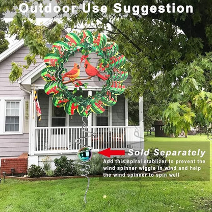 Cardinal Wind Spinner, 3D Wind Spinners Outdoor Metal Clearance, 12 Inches Green Garden Bird Spinner Hanging Yard Art, Large Colorful Spinning Wind Catcher, Wind Sculpture Spinifity Ornaments Gifts