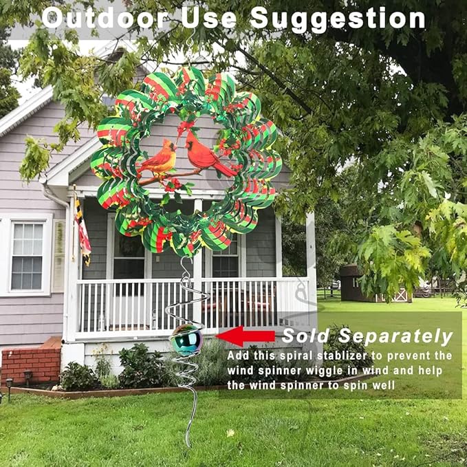 Cardinal Wind Spinner,12.1 Inches Green Garden Bird Spinner Hanging Yard Art, 3D Wind Spinners Outdoor Metal Clearance, Large Colorful Spinning Wind Catcher, Wind Sculpture Spinifity Ornaments Gifts