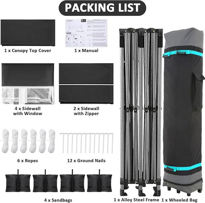 COBIZI 10x20 Pop Up Canopy with 6 Sidewall,Heavy Duty Canopy UPF 50+ All Season Wind Waterproof Commercial Outdoor Wedding Party Tents for Parties Gazebo with Roller Bag(10 x 20 ft Black)